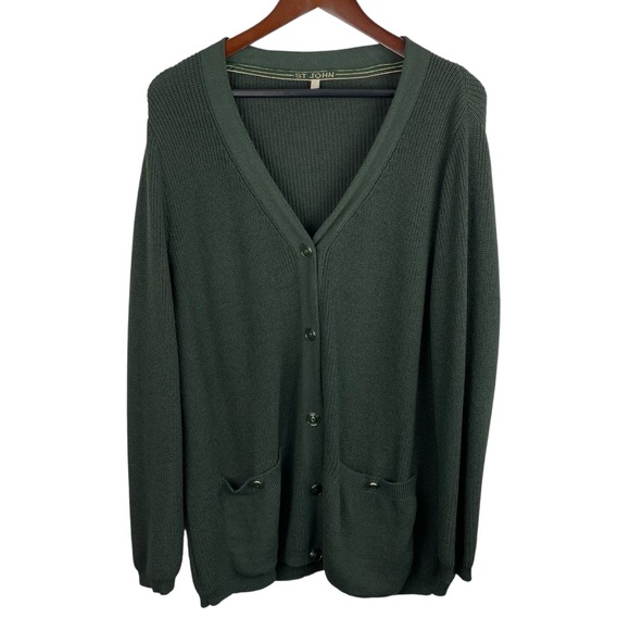 St. John Vintage | Dark Green V Neck Button Cardigan Sweater - Picture 1 of 6